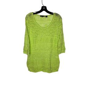 90's Jeanne Pierre Women's Chartreuse Crochet Sweater Tunic Size S